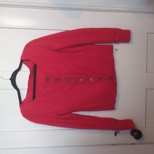 Red cashmere (?) Scoop neck button up cardigan sweater. Maybe worn once.